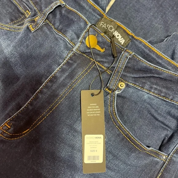 Fashion Nova Bow Stretch Flare Jeans - Dark Wash - Picture 3 of 6